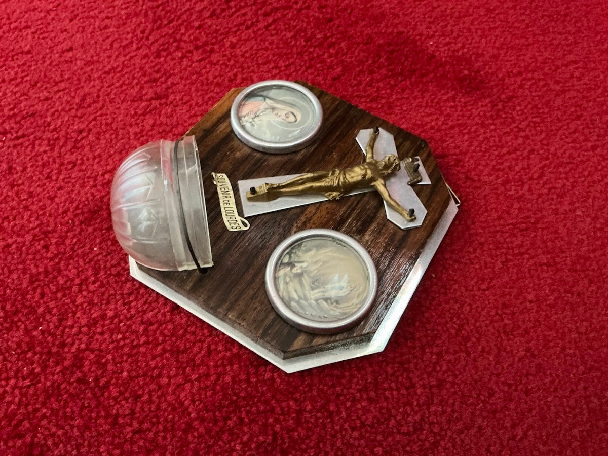 Vintage Lourdes holy water font souvenir of Mary and Bernadette
