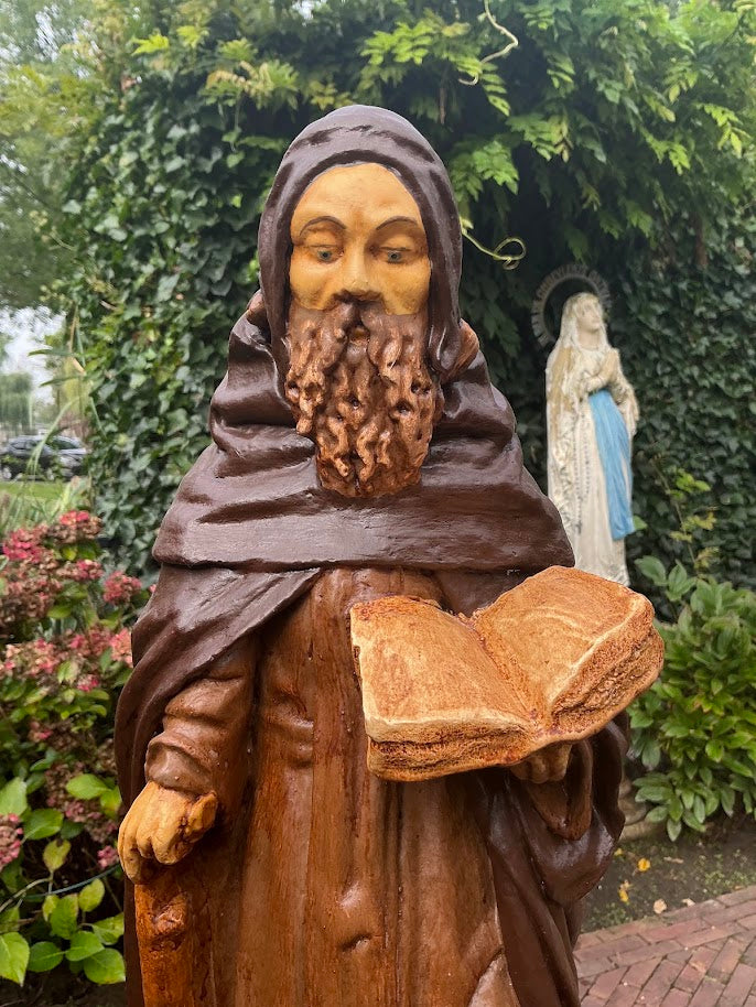 Prachtig oud heiligenbeeld St Anthonius Abt met varken