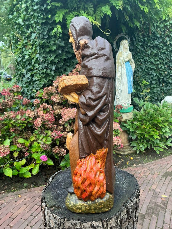 Prachtig oud heiligenbeeld St Anthonius Abt met varken