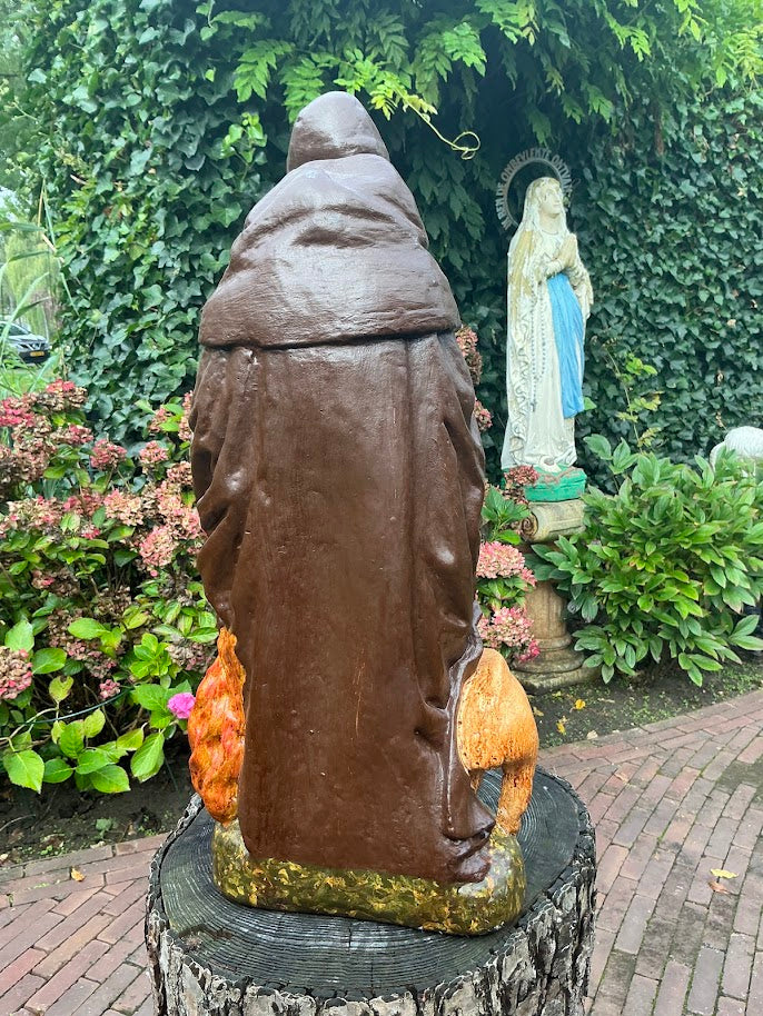 Prachtig oud heiligenbeeld St Anthonius Abt met varken