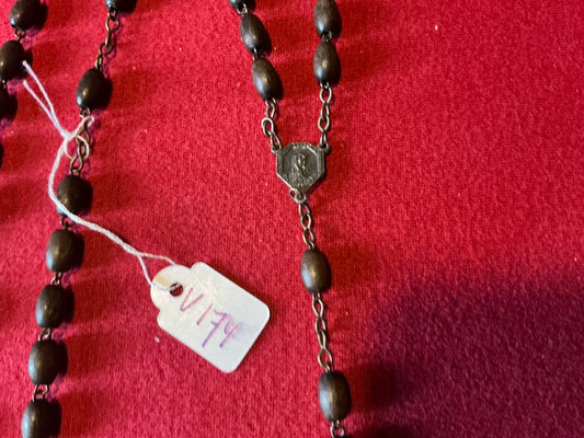 Antiker französischer Rosenkranz mit Holzkugeln & Kupferkreuz