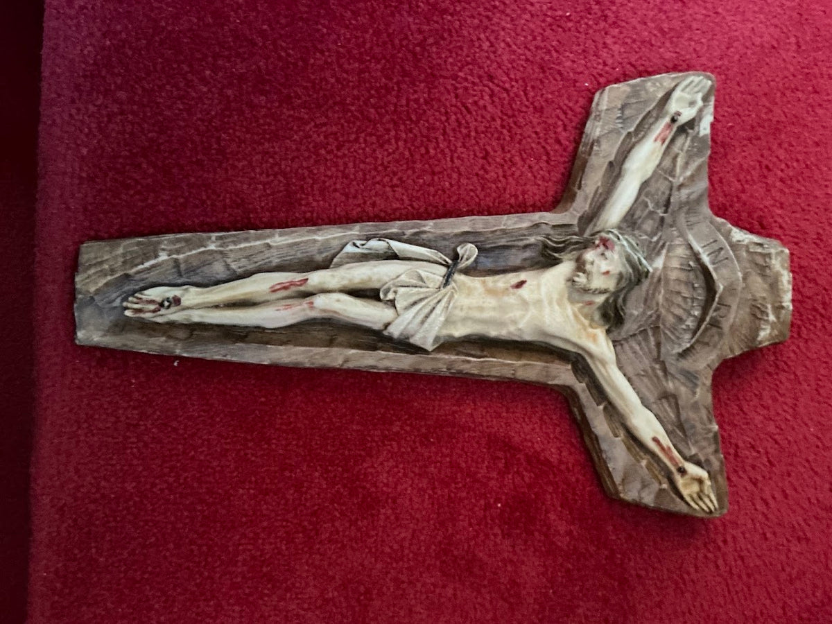 Magnifique crucifix français antique, décoration murale religieuse