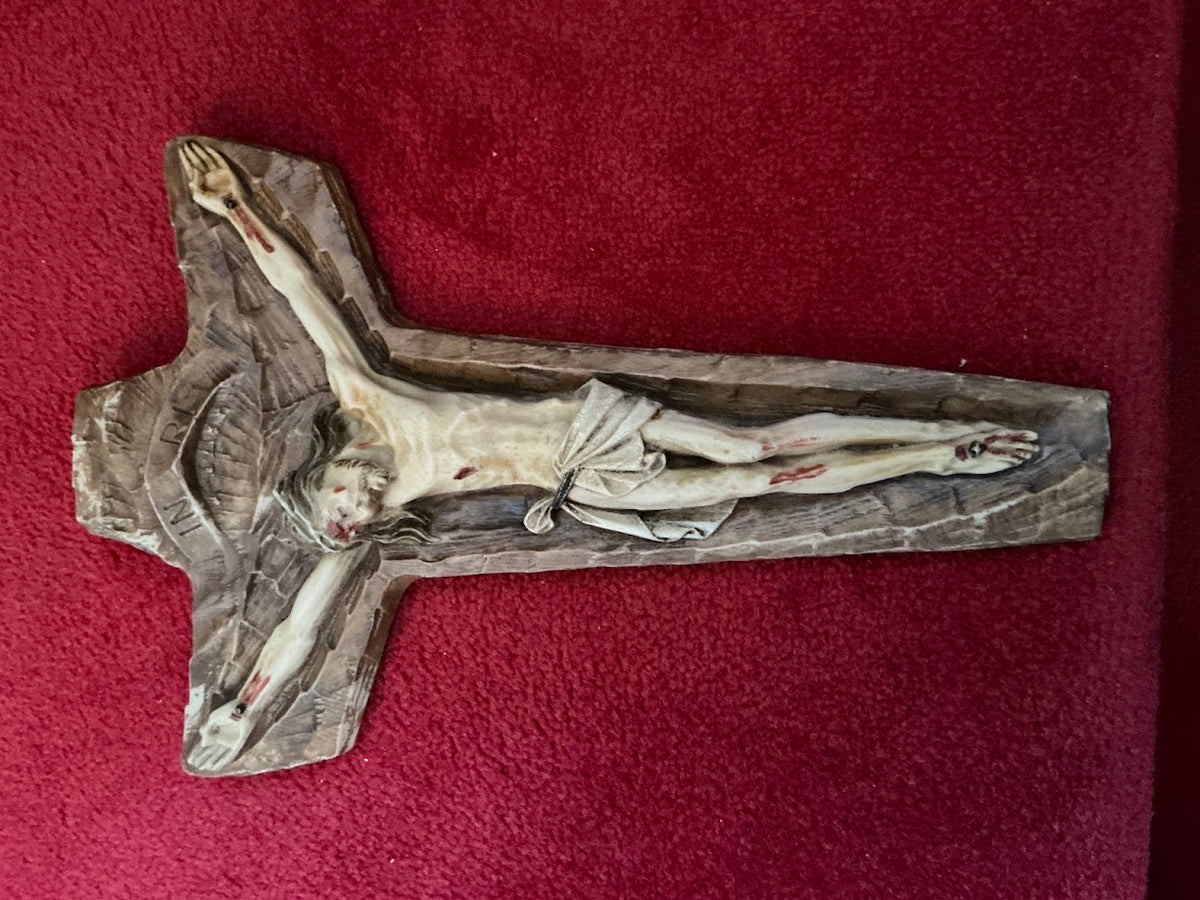 Magnifique crucifix français antique, décoration murale religieuse