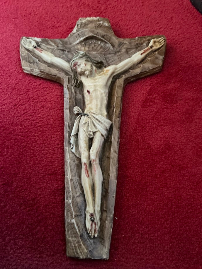 Magnifique crucifix français antique, décoration murale religieuse