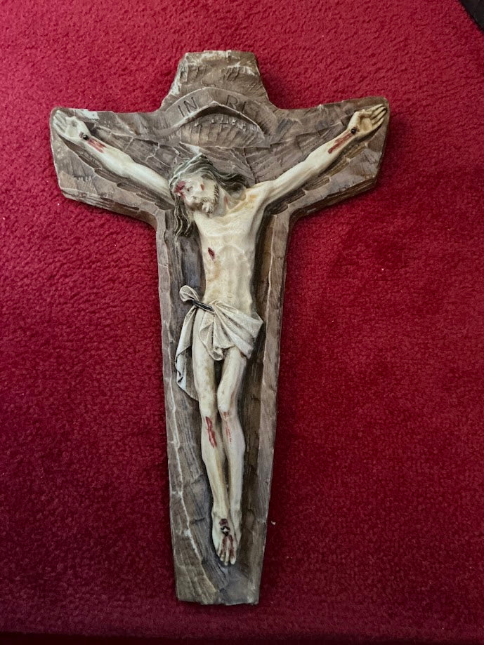 Magnifique crucifix français antique, décoration murale religieuse