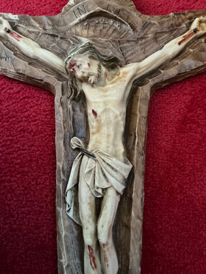 Magnifique crucifix français antique, décoration murale religieuse