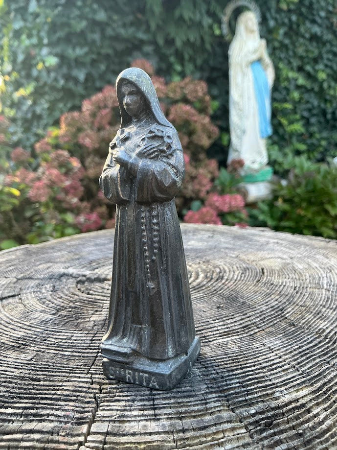 Figura religiosa francesa de aleación de bronce de Santa Rita