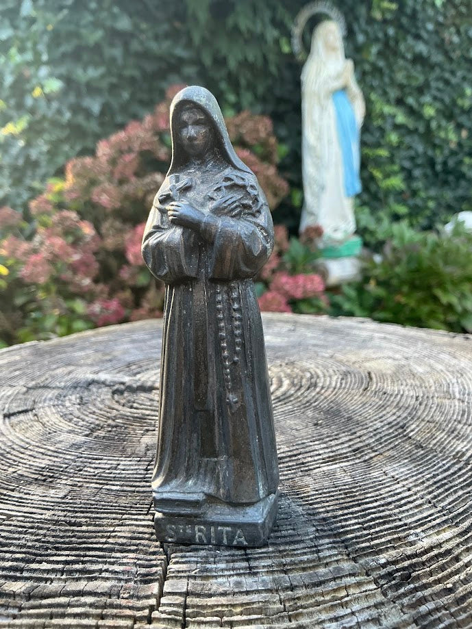 Figura religiosa francesa de aleación de bronce de Santa Rita