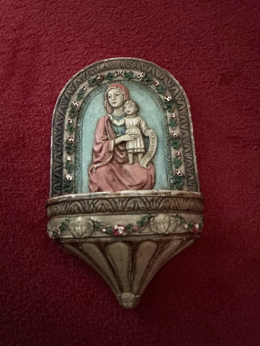 Oud Italiaans Wijwatervat O.L.V. Maria met Kindje Jezus