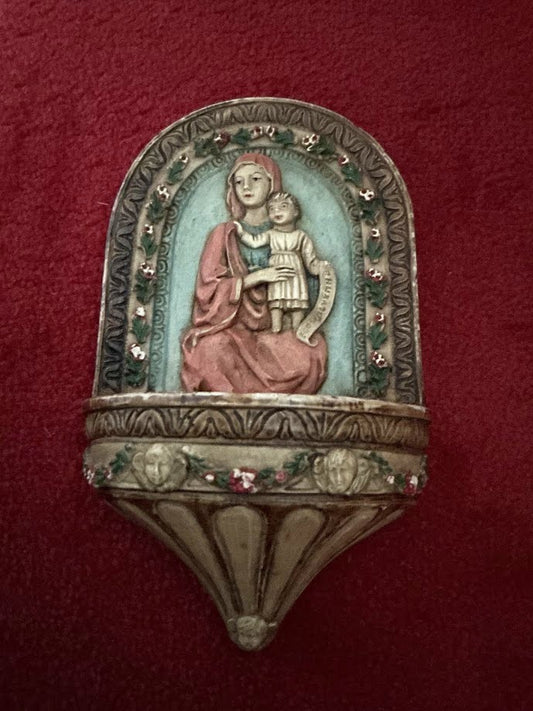 Oud Italiaans Wijwatervat O.L.V. Maria met Kindje Jezus