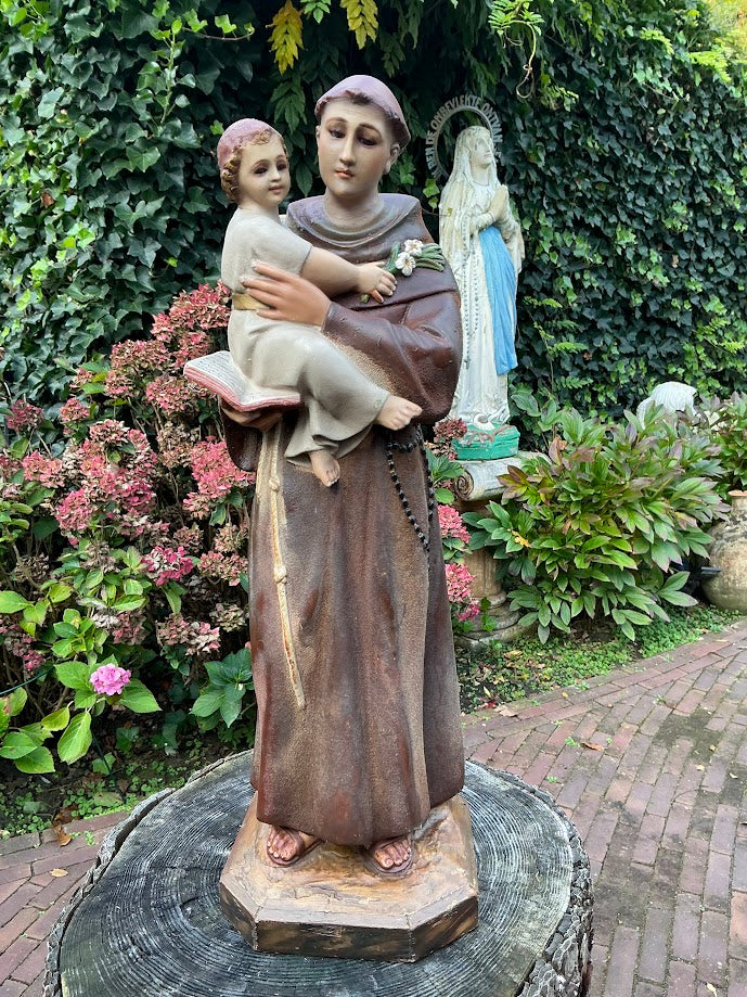 Seltene Olot-Heiligenfigur des heiligen Antonius mit dem Jesuskind