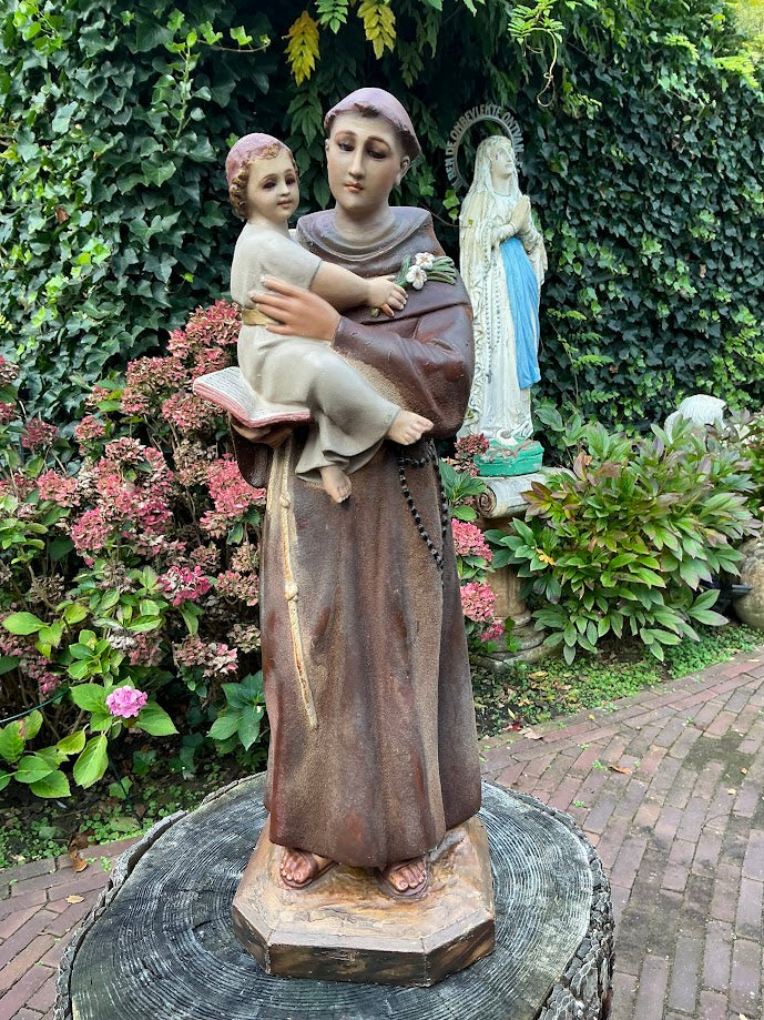 Seltene Olot-Heiligenfigur des heiligen Antonius mit dem Jesuskind