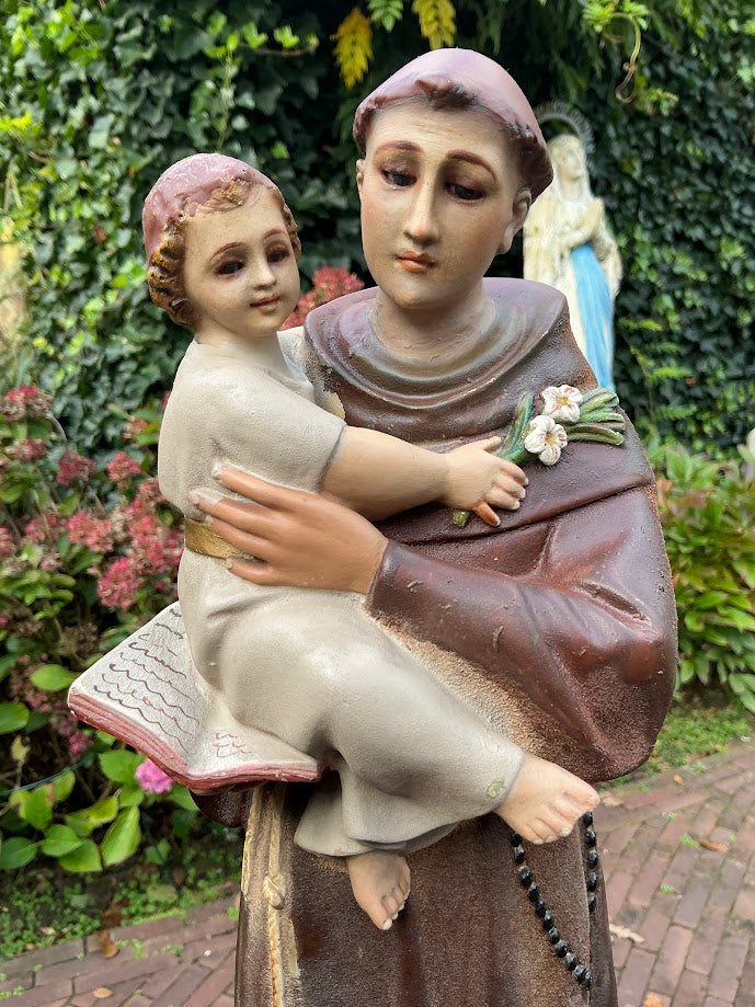 Seltene Olot-Heiligenfigur des heiligen Antonius mit dem Jesuskind