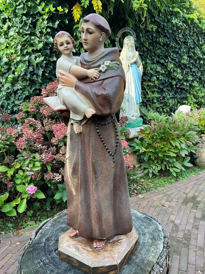 Seltene Olot-Heiligenfigur des heiligen Antonius mit dem Jesuskind