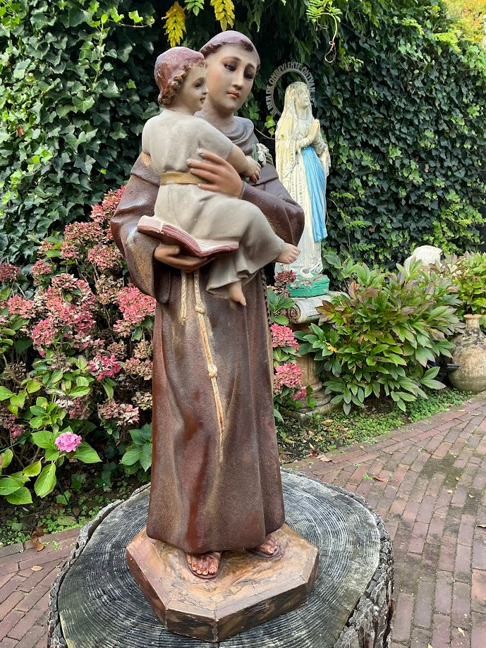 Seltene Olot-Heiligenfigur des heiligen Antonius mit dem Jesuskind