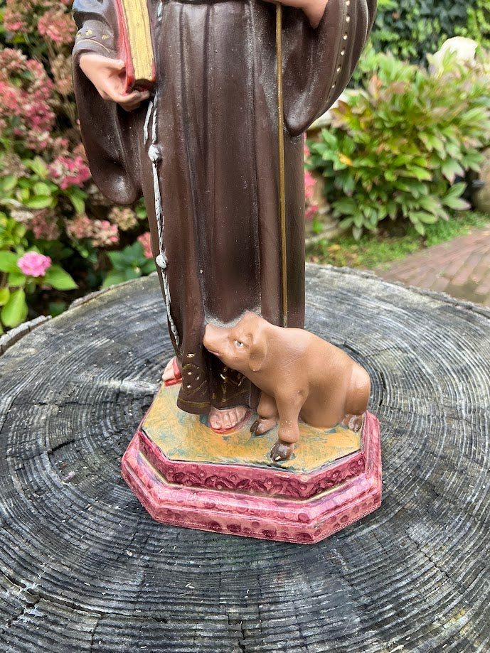 Belgian statue of Saint Anthony the Abbot with a pig