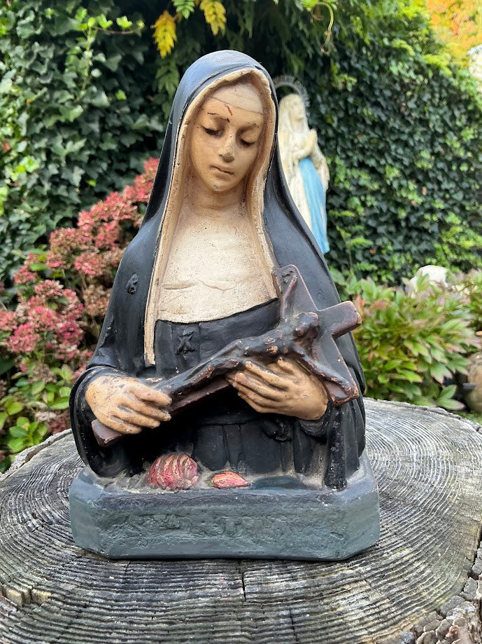 Antique French statue of Saint Rita, bust
