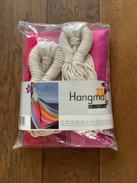 Bohemian Ibiza hangmat – roze rood gestreept – 100% katoen – met ophanghaken – zomerse boho tuin decoratie