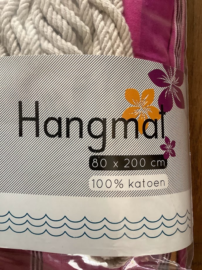 Bohemian Ibiza hangmat – roze rood gestreept – 100% katoen – met ophanghaken – zomerse boho tuin decoratie