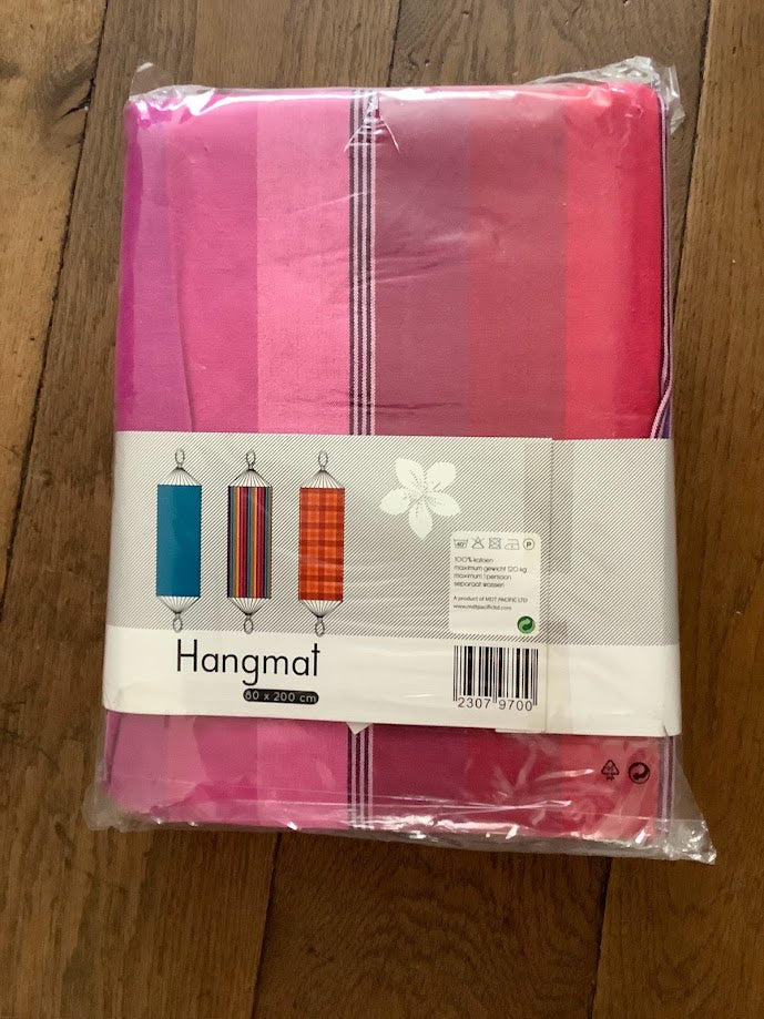 Bohemian Ibiza hangmat – roze rood gestreept – 100% katoen – met ophanghaken – zomerse boho tuin decoratie