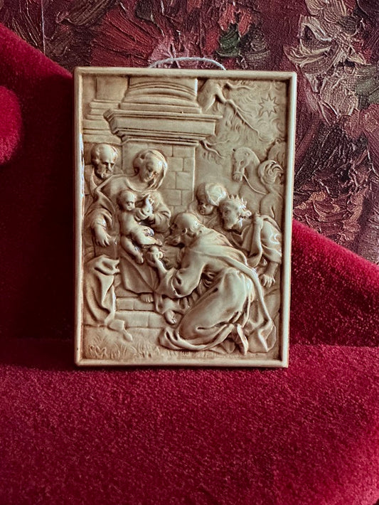 Religie oude wand plaquette kerstgroep kerstmis