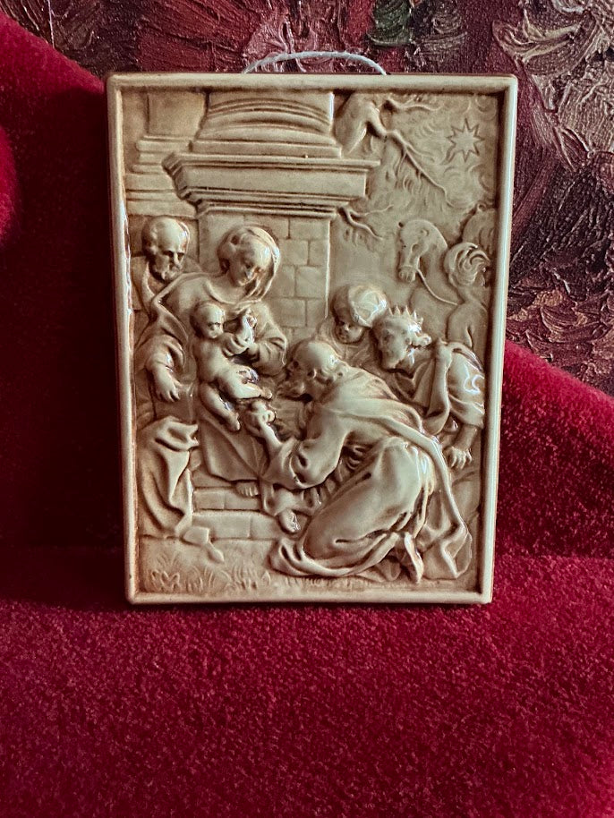 Religie oude wand plaquette kerstgroep kerstmis