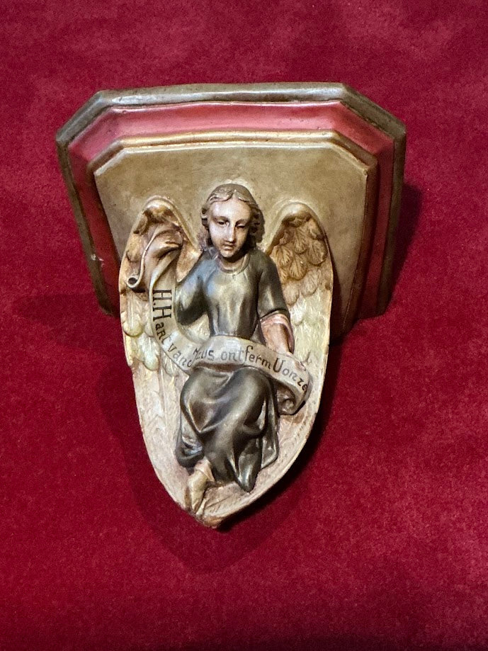 Zeldzame Antieke Gipsen Engel Wandconsole 1890