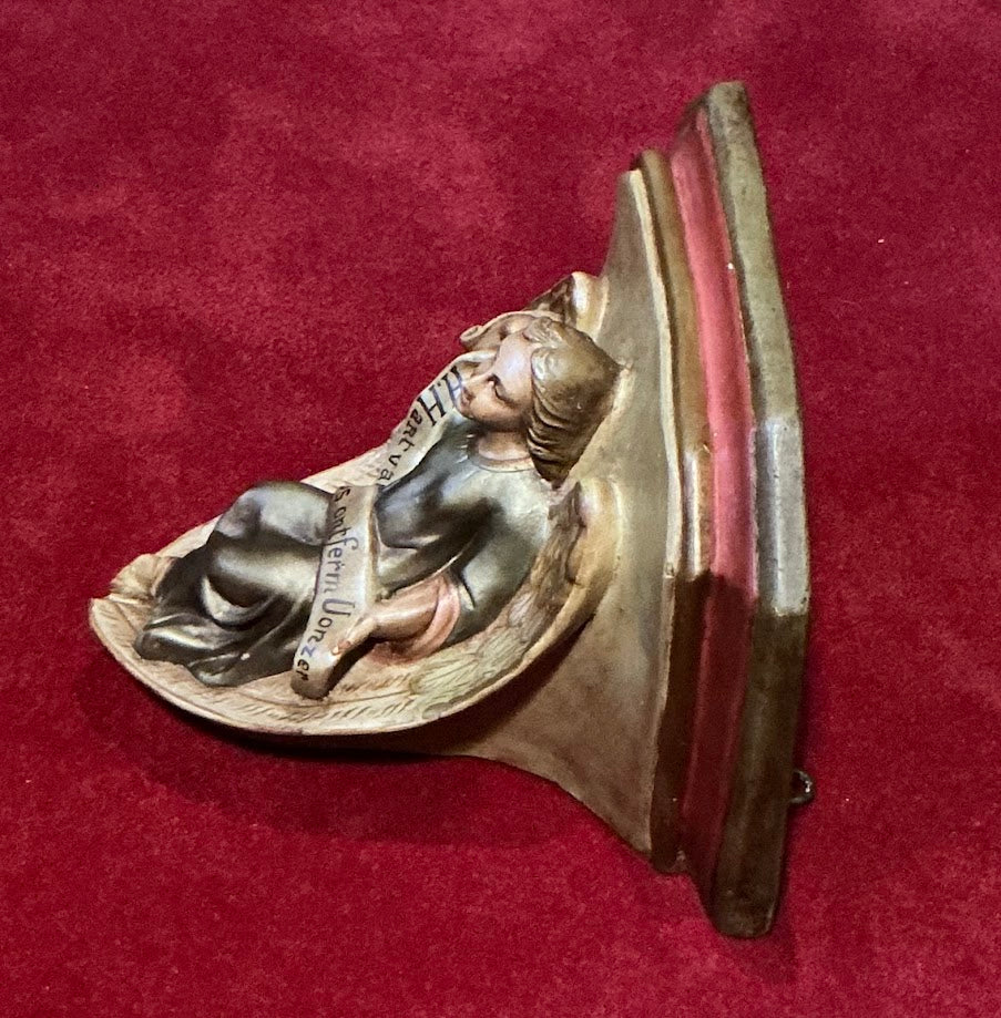 Zeldzame Antieke Gipsen Engel Wandconsole 1890