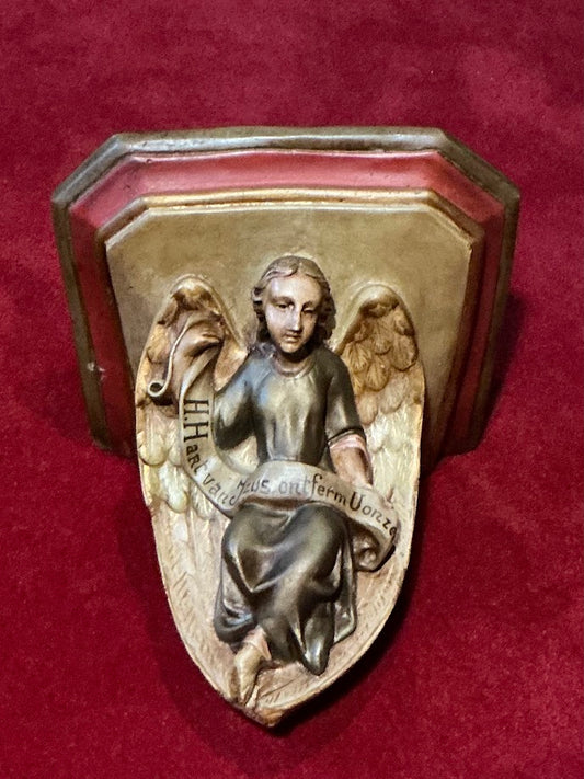 Zeldzame Antieke Gipsen Engel Wandconsole 1890
